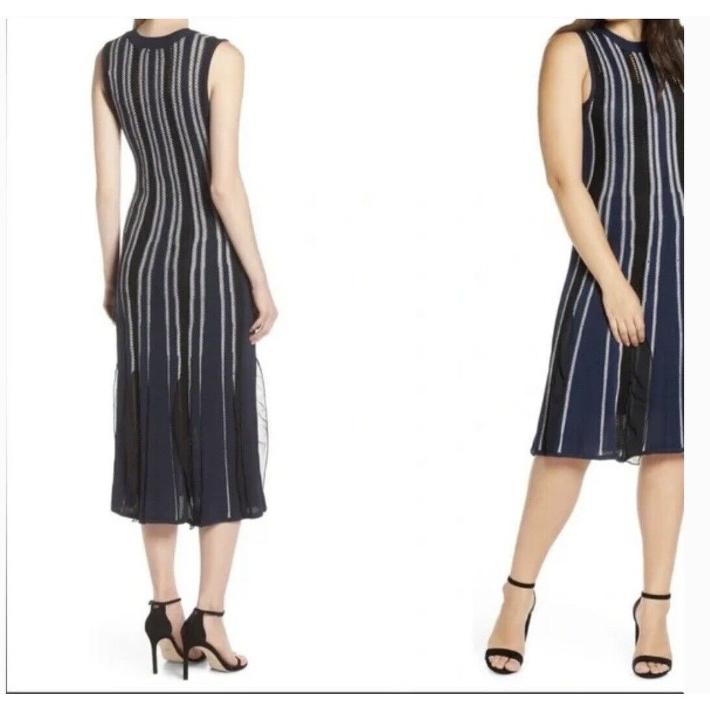 Harlyn Fit and Flare Dress Women’s Medium Navy Blue Sleeveless Open Knit Fit NWT - Picture 4 of 16